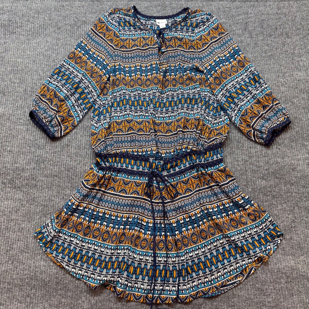 Boho Swimsuit Cover Up Dress L Printed Drawstring‎ Beach Vacation Chic